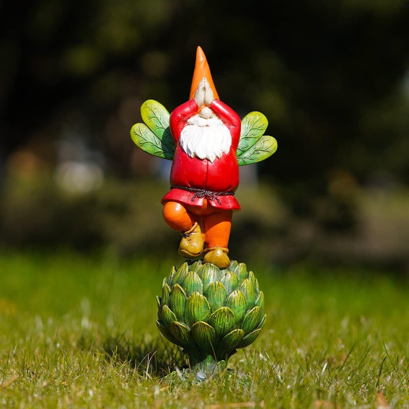 Topadorn Vegetable Garden Prayer Gnome on Green Plant, Hand-Painted Outdoor Statue for Yard & Patio, Idea - Image 5